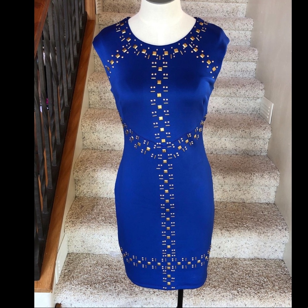 Chic Blue Studded Mini Dress